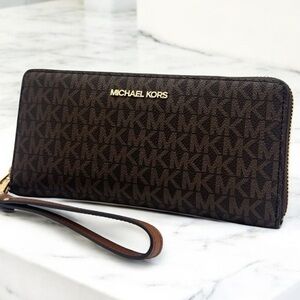 Michael Kors Large Continental Wallet Wristlet Brown Signature